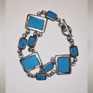 Chunky Mexico .925 Silver & Faux Turquoise Bracelet